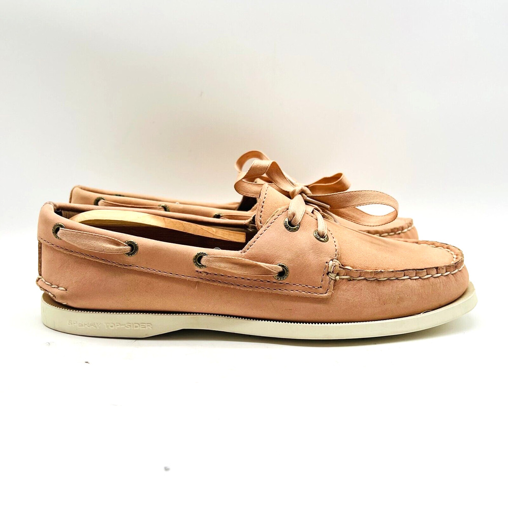 J Crew Sperry Shoes Womens 7.5 Pink Leather Boat Deck Moccasin Casual Top Sider